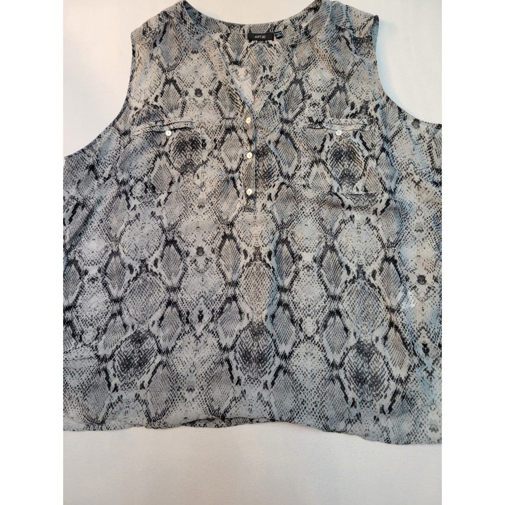 Apt. 9 Womens 3X Gray Snakeskin Print Sleeveless Blouse Button V-Neck Top 652